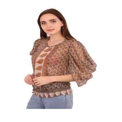 Chiffon Printed Round Neck Top, Chiffon Printed Round Neck Top Manufacturers In Delhi, Chiffon Printed Round Neck Top Manufacturers In Faridabad