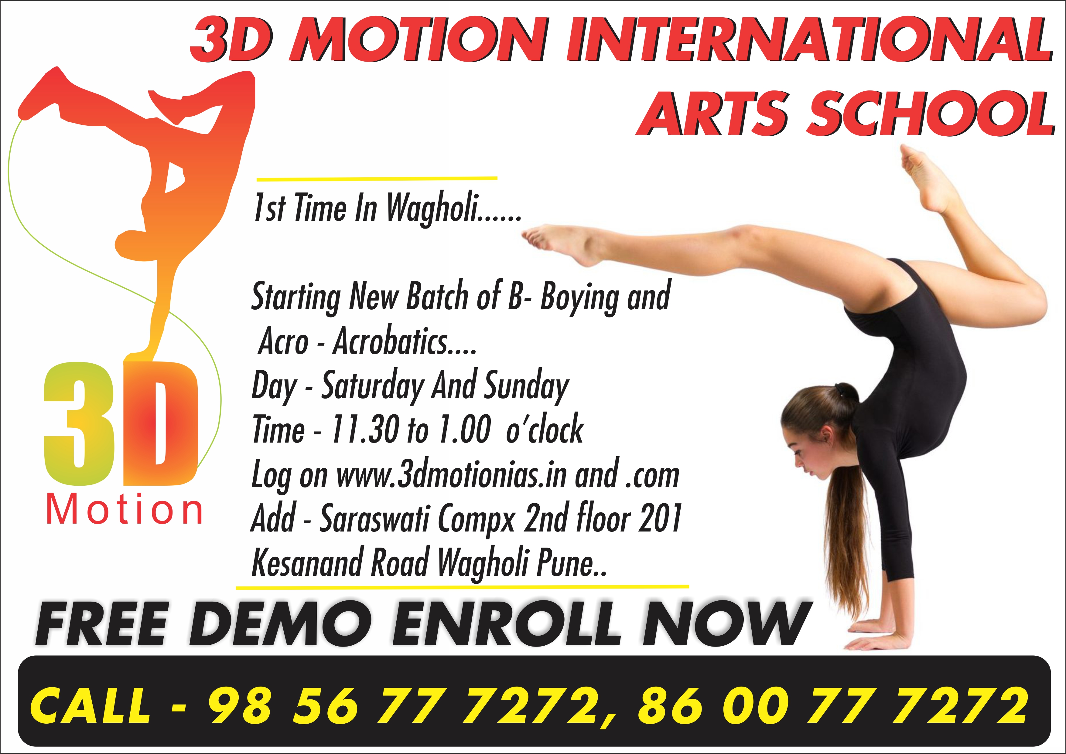 3D Motion International Arts School, Dance Institute, Dance Academy, Acrobatics Academy, Bollywood Dance Academy, Dance school