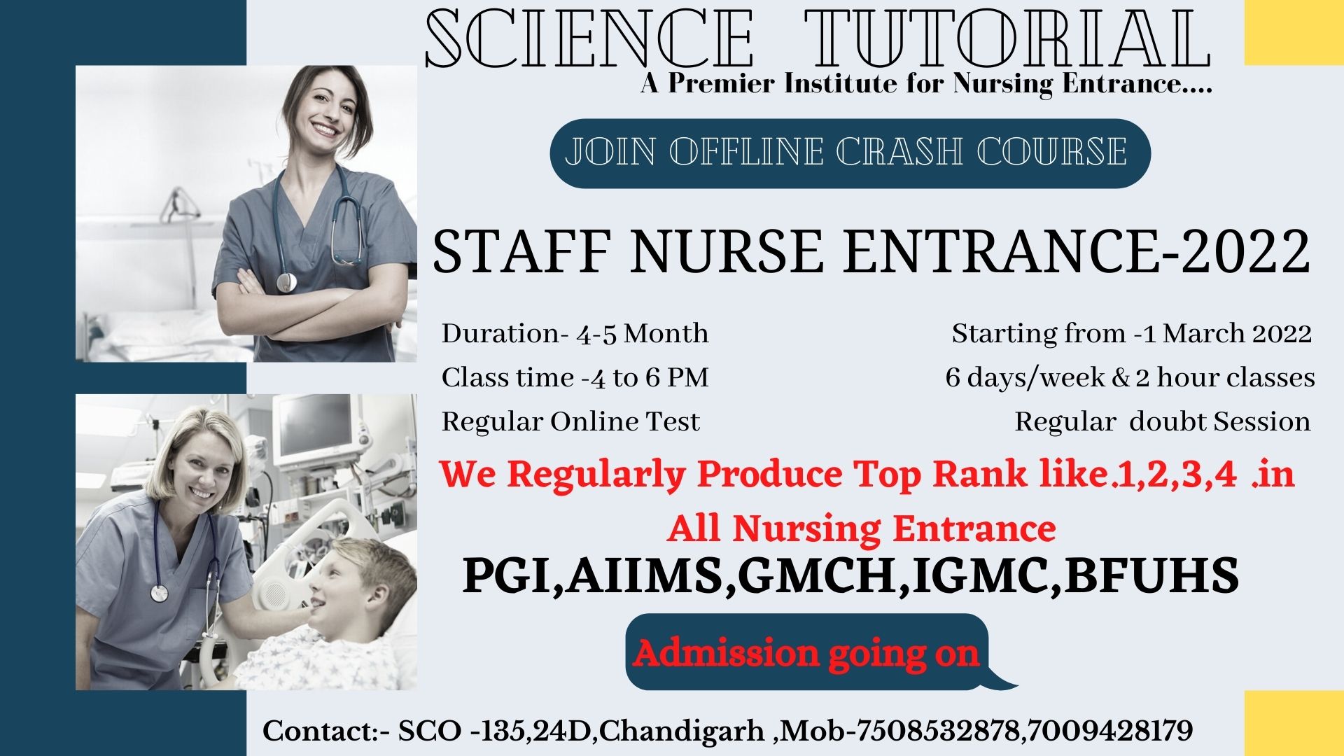 SCIENCE TUTORIAL NURSING COACHING INSTITUTE , STAFF NURSE Coaching in Chandigarh ,  staff nurse coaching in shimla, staff nurse entrance coaching in hp