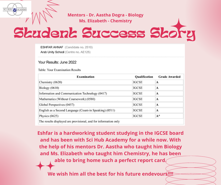 Success Story | Sci Hub Academy | #Chemistry online tutor, #Online Biology tutor #Best online CBSE tutor - GL107045