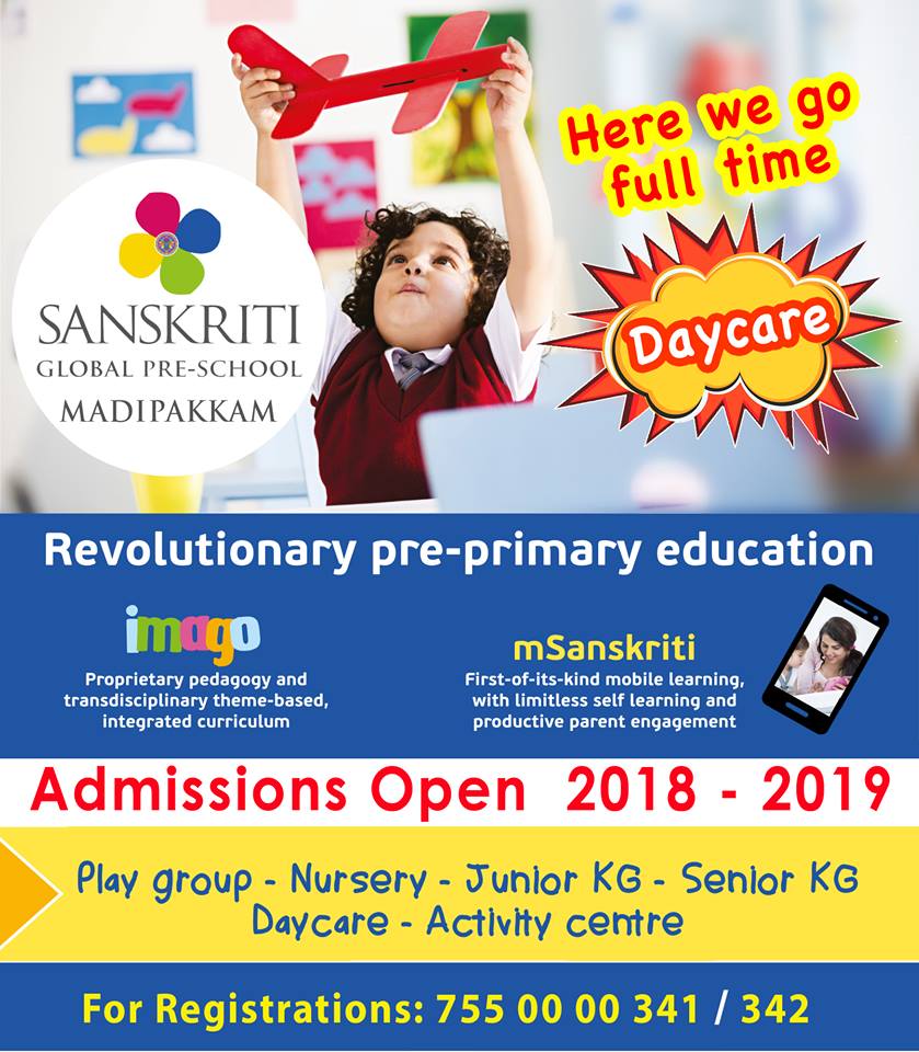 Admissions Open | SANSKRITI GLOBAL PRE-SCHOOL | 
#best preschool, #best playschool, #preschools,#hyderabad #chennai, #cit nagar,  #velacherry,#madipakam,#mogappair,#banjara hills, #nacharam,,#perungudi,#kanchipuram - GL21095