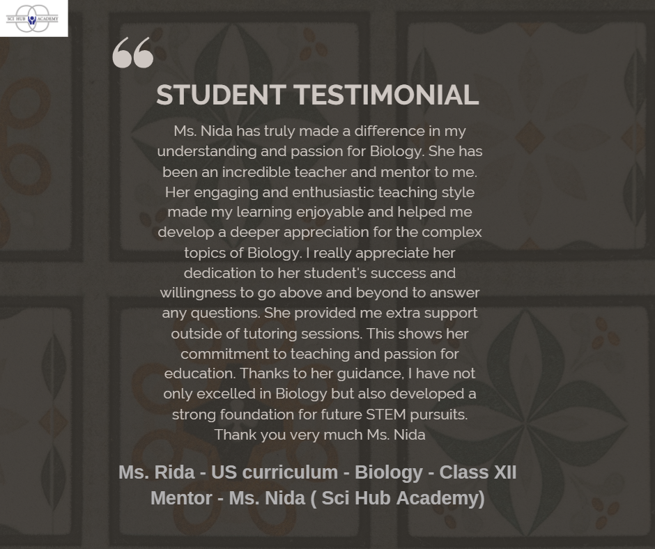 Student Testimonial | Sci Hub Academy | #Chemistryonlinetutor#OnlineBiologytutor#Studenttestimonial - GL111528