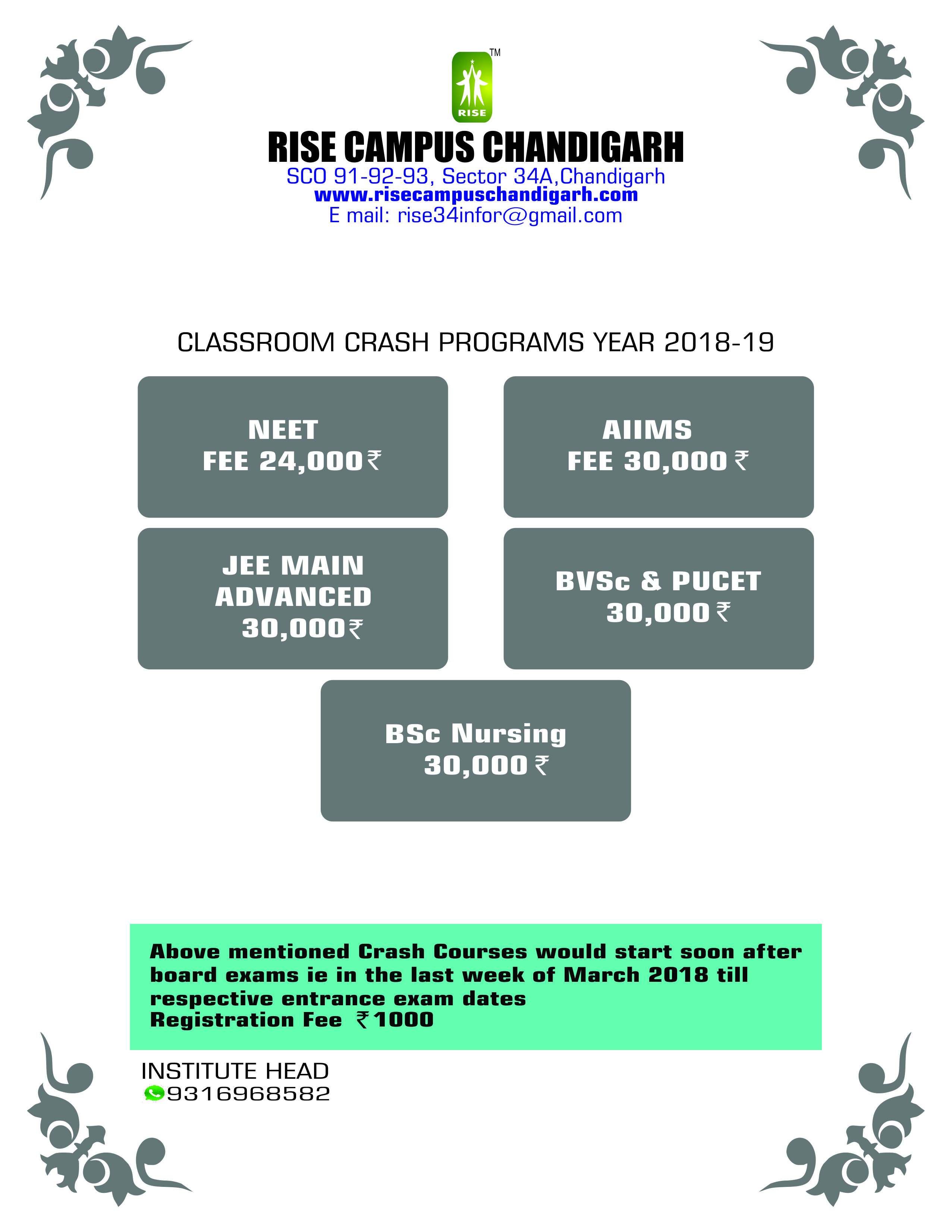 RISE CAMPUS  CHANDIGARH, Crash Course in Chandigarh for NEET,Best institute for Crash Course in Chandigarh for IIT JEE,Institute in Chandigarh for IIT JEE,Crash Course IIT JEE