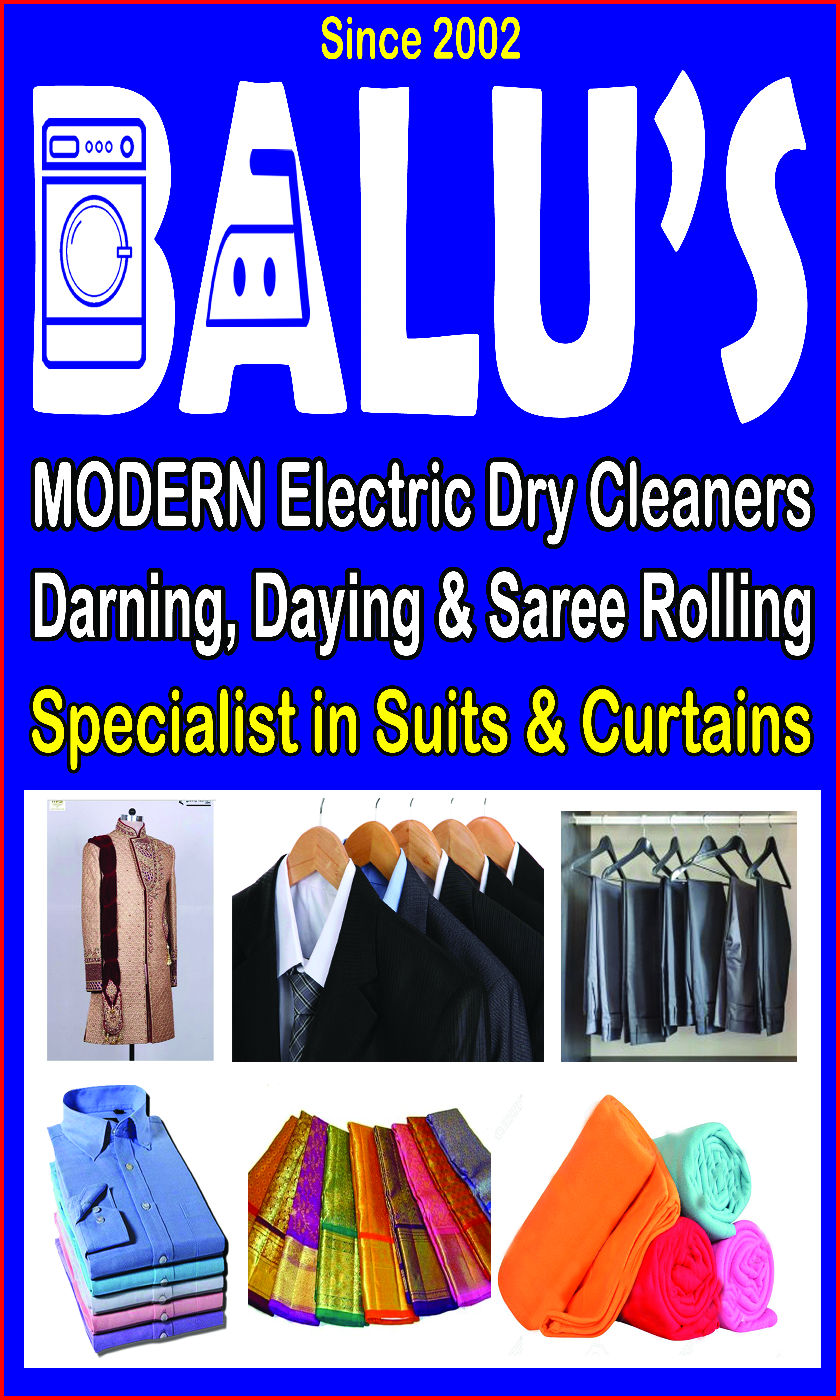 Balu's Modern Dry Cleaners, Sarees Dry cleaning services in Rageer Gandhi Nagar.Sarees Dry cleaning services in Pragati Nagar. Sarees Dry cleaning services in Madura Nagar.Sarees Dry cleaning services in kphb Colony