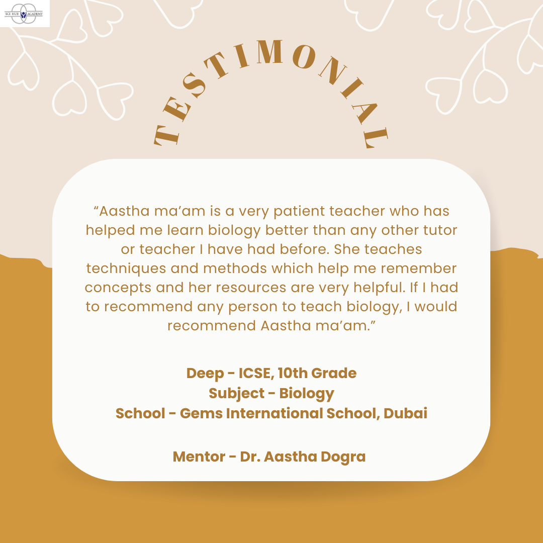 Student Testimonial | Sci Hub Academy | #ICSEBiotutor#DrAasthaDogra#OnlineBiologyTutor - GL116832