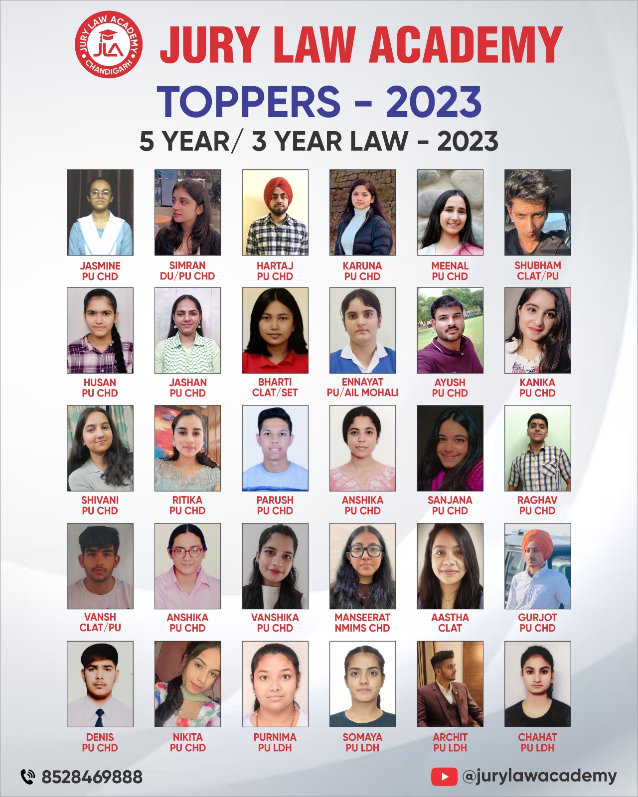 Toppers - 2023 | JURY LAW ACADEMY | Best pu law entrance coaching, pu law entrance exam, pu law coaching institute , pu law academy in Chandigarh - GL115579