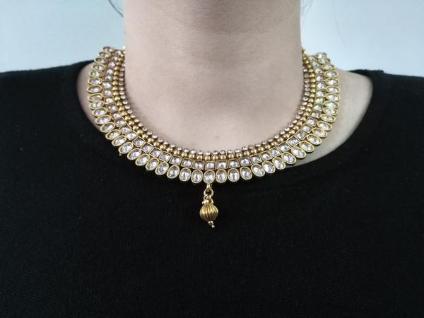 Jain Jewellers Gold Plated American Diamond Necklace Set - 11062640